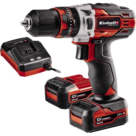Einhell Taladro de impacto sin cable TE-CD 12/1 (incl. 2x 2,0 Ah batería Li-Ion, 12 V, 22 ajustes de par, caja cambios 2 veloc.,