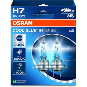 OSRAM COOL BLUE INTENSE H7, +100% más de brillo, hasta 5.000K, lámpara de faro halógena, aspecto LED, caja plegable colgante (2