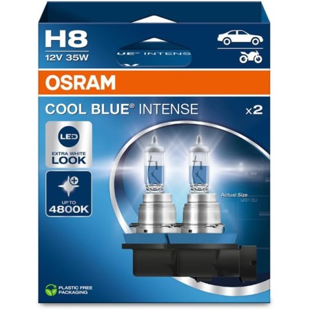 OSRAM COOL BLUE INTENSE H7, +100% más de brillo, hasta 5.000K, lámpara de faro halógena, aspecto LED, caja plegable colgante (2