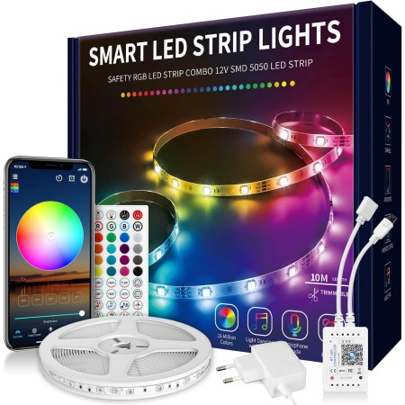 VKH Tiras LED 5 Metros(30 LEDs/m), Luces LED Habitación RGB Bluetooth con Control Remoto y App, Cambia el Color con la Música,