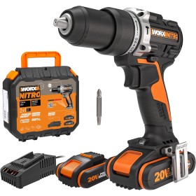 WORX Taladro Percutor a batería 20V Máx | WX352 | Motor sin escobillas | Power Share | 2 baterías de 2Ah | Cargador y maletín |