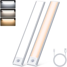 TRUMPETS 30CM Luz LED con Sensor de Movimiento 2500mAh,Luz LED Armario con 3 Color 3 Modos USB-C Recargable,108 LED Cocina Bajo