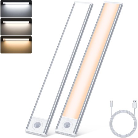 TRUMPETS 30CM Luz LED con Sensor de Movimiento 2500mAh,Luz LED Armario con 3 Color 3 Modos USB-C Recargable,108 LED Cocina Bajo