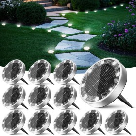 Peasur 12 Paquetes Luces Solares LED Exterior Jardin Suelo,8 LED Luz Solar Exterior Jardin, IP65 Impermeable Luces Solares para