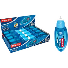 BIC Tipp-Ex Cinta Correctora Blanca de Bolígrafos, Óptimo para Material Escolar, Micro Tape Twist, 8m x 5mm, Con Cabezal