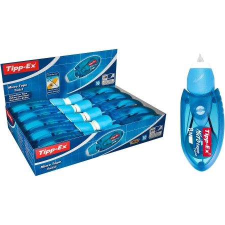 BIC Tipp-Ex Cinta Correctora Blanca de Bolígrafos, Óptimo para Material Escolar, Micro Tape Twist, 8m x 5mm, Con Cabezal