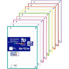 Oxford - Hojas Cuadriculadas A4 Perforadas, Recambio Archivador, 160 Hojas, Cuadrícula 5x5, 10 Colores de Banda