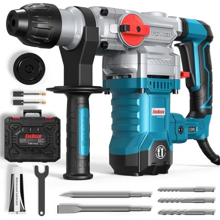 ENEACRO Martillo Perforador 1500W, 6J Energía de Impacto, 6 Velocidades，SDS Plus Mandril, 4 Funciones con Embrague de Seguridad&