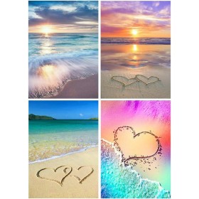 Pintura de Diamantes 4 Piezas 30x40 cm Diamantes 5D 4 Unidades Amor Playa Diamantes 5d 4 Unidades Love la Playa Cuadros