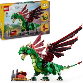LEGO Creator 3 en 1 Dragón Medieval Transformable en Ave Fénix o Serpiente Marina, Animales de Juguete, Figuras Articuladas,