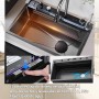 Fregadero Multifuncional 1 Seno, Negro Encimera Cocina, Fregadero Inteligente con Fregadero de Cascada Nano Revestimiento con