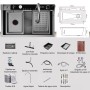 Fregadero Multifuncional 1 Seno, Negro Encimera Cocina, Fregadero Inteligente con Fregadero de Cascada Nano Revestimiento con