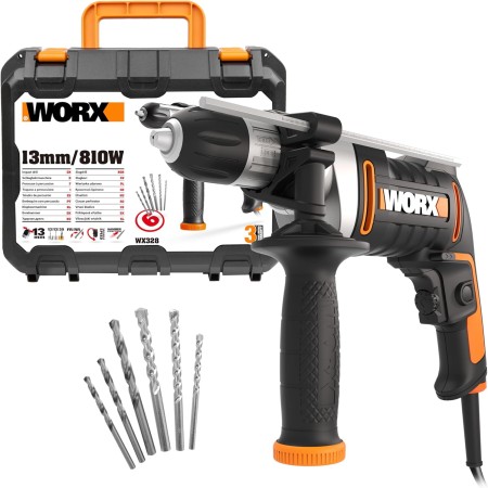 WORX Taladro percutor WX328 | 800W de potencia | Equilibrado y ligero para un mejor rendimiento