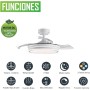 Ceiling Fan with LED Light 36W White in 3 Light Temperatures with Remote Control - Efficient and Quiet DC Motor, 3 Tones,