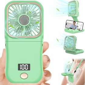 Kouric Portable Hand Fan,Small Portable Fan 3 Speeds,180° Foldable Rechargeable Portable Fans,Hand Fan with Power Bank,USB-Green