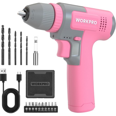 WORKPRO 8V Taladro Inalámbrico, Taladro Eléctrico con Portabrocas 3/8'', Destornillador Eléctrico, Atornillador con Velocidades