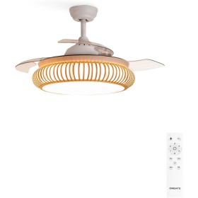 CREATE / WIND CLEAR/Ceiling fan with white light and oval wicker with control/40W, Ø108 cm, timer, 6 speeds, retractable blades,
