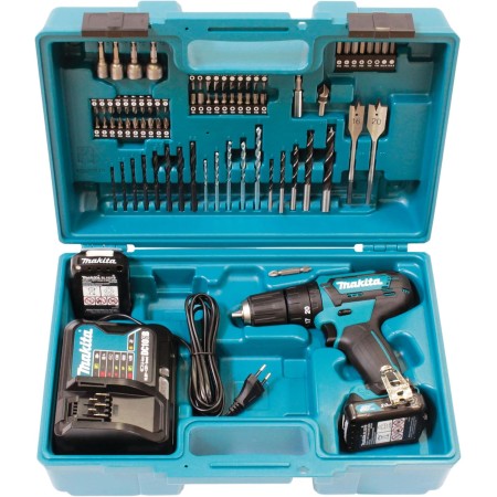 Makita HP333DSAX1 Taladro atornillador inalámbrico 12 V máx. / 2,0 Ah, 2 baterías y cargador en maletín de transporte