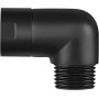Emiif Adaptador de codo de ducha, cabezal de ducha G1/2 de latón, adaptador de ángulo de 90°, acabado negro, rosca hembra macho
