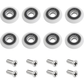 Paquete de 8 rodillos para puerta de ducha con tornillo M5, camino de puerta curvado blanco con piezas de rueda excéntricas,