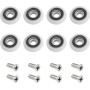 Paquete de 8 rodillos para puerta de ducha con tornillo M5, camino de puerta curvado blanco con piezas de rueda excéntricas,