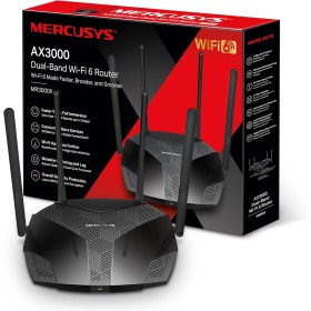 MERCUSYS MR3000X, Router Wi-Fi 6 de doble banda AX3000, velocidades de hasta to 3 Gbps, 4 antenas de alta ganancia, 4 puertos
