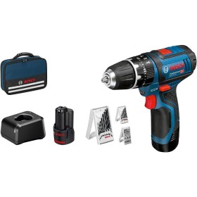 Bosch Professional 12V System GSB 12V-15 - Taladro percutor a batería (30 Nm, 1300 rpm, 2 baterías x 2.0 Ah, set 39 accesorios,