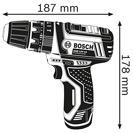Bosch Professional 12V System GSB 12V-15 - Taladro percutor a batería (30 Nm, 1300 rpm, 2 baterías x 2.0 Ah, set 39 accesorios,