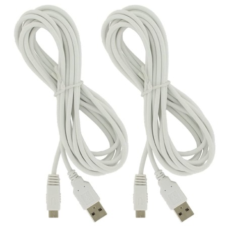 Fasizi 2 cables de alimentación USB extralargos de 3 metros para Wii U GamePad (3 metros), color blanco