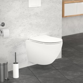 LuxeBath Inodoro Suspendido de Pared sin Descarga Diseño Cerámica Blanca Mate WC con Asiento Extraíble de Duroplast Sanitario