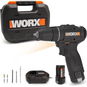 WORX Taladro percutor a batería | WX121 | Motor sin escobillas | 12V Máx. | 40Nm | Incluye 2 baterías 2Ah, cargador y maletín |
