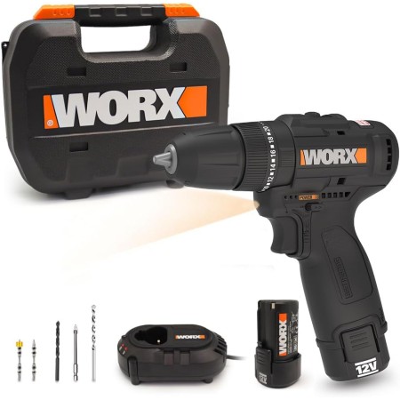 WORX Taladro percutor a batería | WX121 | Motor sin escobillas | 12V Máx. | 40Nm | Incluye 2 baterías 2Ah, cargador y maletín |