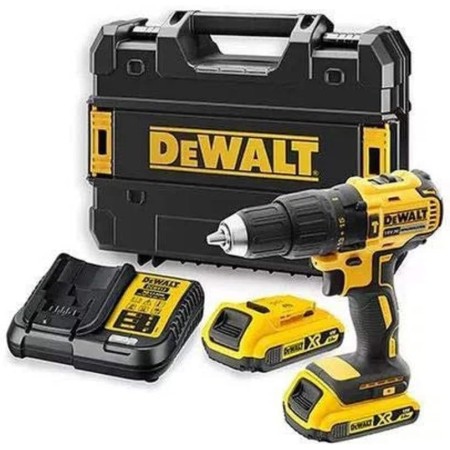 DEWALT DCD778D2T-QW - Taladro Percutor sin escobillas XR 18V, Portabrocas 13mm, Luz LED, 2 baterías Li-Ion 2.0Ah, Cargador