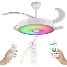 LUMIKING RGB Ceiling Fan with Bluetooth – 108 cm Wide with Retractable Blades, Music and LED Light – Quiet with Lamp and Modern