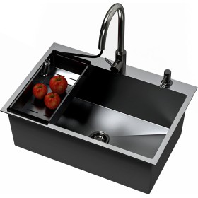 Fregadero Cocina 1 Seno 80 x 50cm, Fregadero Cocina en Acero Inoxidable, Fregadero Sobre Encimera o Enrasado, Fregaderos Un Seno