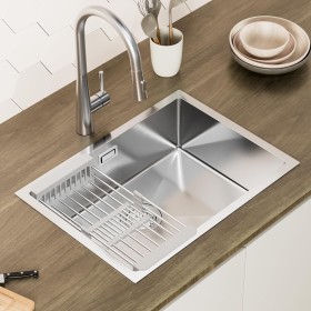 CECIPA Fregadero Cocina 60x44cm, Fregadero bajo Encimera o Sobre Encimera, Fregadero de Acero Inoxidable con Sifón y Rebosadero