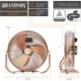 Brandson Desktop Fan - 30cm Diameter - Silent Table Fan - Retro Style Fans - 48 Watt - Vintage - High Speed Fans - Copper