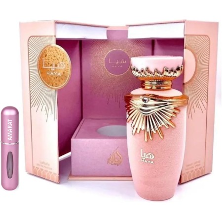 Perfume Haya 100ML, Perfume Árabe para Mujer de Larga Duración, Eau de Parfum, Incluye Atomizador Recargable 5ML, Fragancia
