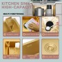 HZKSINNK Fregaderos de cocina, Fregadero individual dorado, 1 lavabo redondo de cocina / baño fregadero de acero inoxidable en