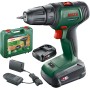 Bosch Home and Garden UniversalDrill Taladro y Atornillador a Batería, 18V, 2 Baterías, Sistema de 18 V, en Maletín, Color Verde