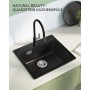 Sofetiy Fregadero de cocina de granito negro, 50 x 45 cm, color negro, rectangular, de granito, moderno juego de fregadero, con