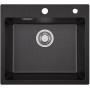 Sofetiy Fregadero de cocina de granito negro, 50 x 45 cm, color negro, rectangular, de granito, moderno juego de fregadero, con