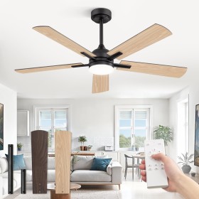 ZMISHIBO Ceiling Fan with Light, Ø132 cm, Efficient DC Motor, 6 Speeds, 3 Colour Temperatures (3000K, 4000K, 6000K), Modern