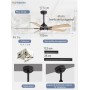 ZMISHIBO Ceiling Fan with Light, Ø132 cm, Efficient DC Motor, 6 Speeds, 3 Colour Temperatures (3000K, 4000K, 6000K), Modern