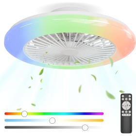 Ceiling Fan with Light 48.5CM, Reversible DC Motor 20W, LED Fans and Remote Control 6 Speeds Silent Bladeless