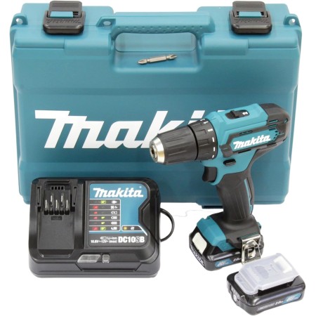 Taladro inalámbrico Makita DF333DSAE de 12 V como máximo/2,0 Ah, 2 baterías+cargador en funda de transporte, negro, azul
