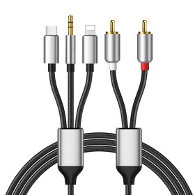 Cable RCA para iPhone, tipo C a 2RCA, cable de audio RCA a jack de 3,5, cable Lightning a RCA (cable de audio 3 en 1) compatible