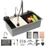 85x45cm fregadero negro multifuncional con cascada, Fregadero de Acero Inoxidable Para Montaje Superior, Con Nanorrevestimiento
