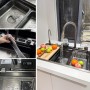 85x45cm fregadero negro multifuncional con cascada, Fregadero de Acero Inoxidable Para Montaje Superior, Con Nanorrevestimiento