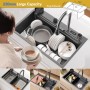 85x45cm fregadero negro multifuncional con cascada, Fregadero de Acero Inoxidable Para Montaje Superior, Con Nanorrevestimiento
